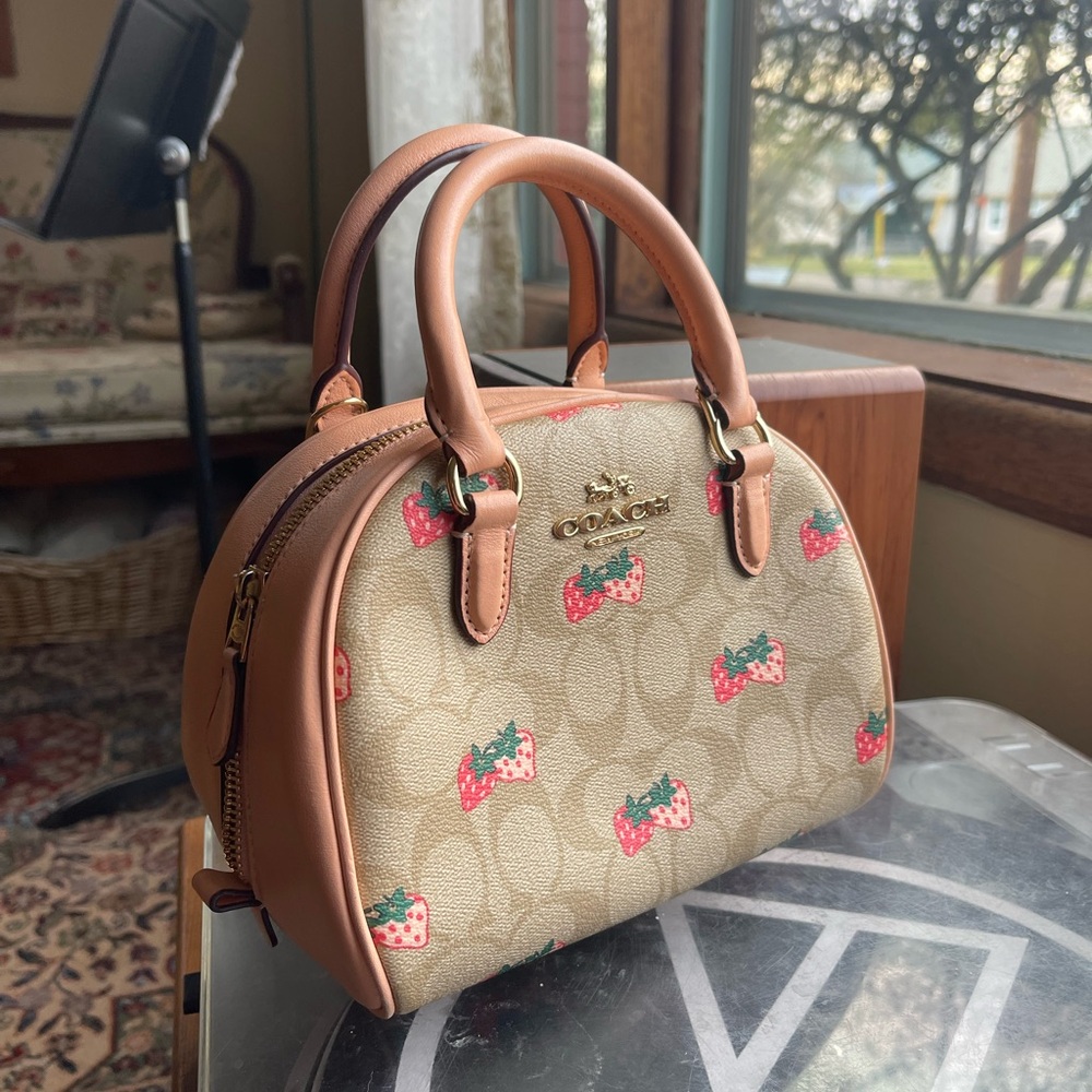Coach Strawberry Sydney Satchel in Tan and Pink